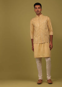 Mustard Yellow Silk Mirrorwork Bandi Jacket Set