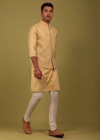 Mustard Yellow Silk Mirrorwork Bandi Jacket Set
