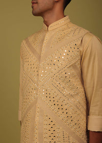 Mustard Yellow Silk Mirrorwork Bandi Jacket Set