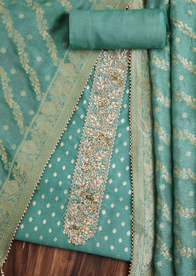 Soft Blue Embroidered Chanderi Unstitched Suit