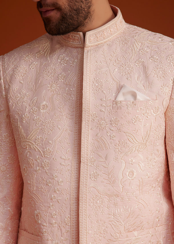 Soft Pink Embroidered Bandhgala Suit