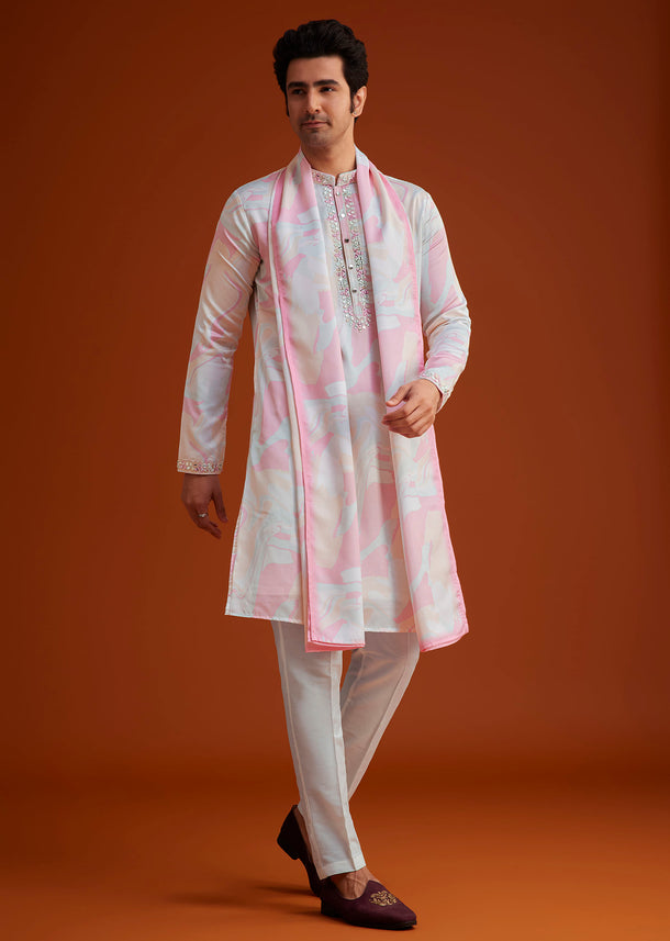 Soft Pink Marble Printed Kurta Set