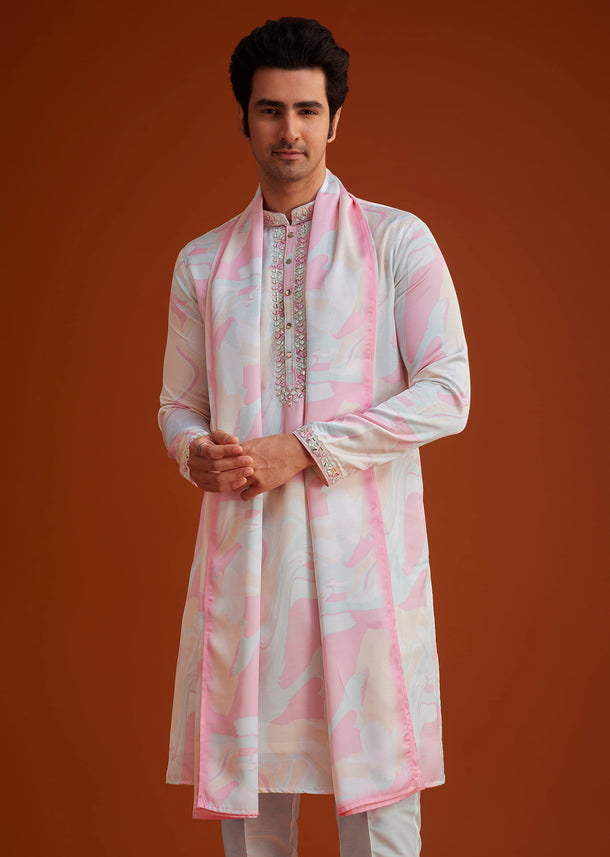 Soft Pink Marble Printed Kurta Set