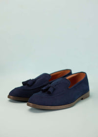 Indigo Blue Solid Tassel Loafers For Men In Suede