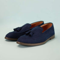 Indigo Blue Solid Tassel Loafers For Men In Suede