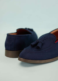 Indigo Blue Solid Tassel Loafers For Men In Suede