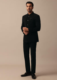 Sophisticated Black Textured Fabric Jodhpuri Suit