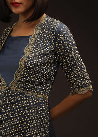 Space Blue Palazzo And Peplum Suit In Organza With Flower Sequins And Cut Dana Work