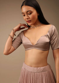 Sphinx Grey Blouse In Satin With Plunging Sweetheart Neckline And Half Sleeves