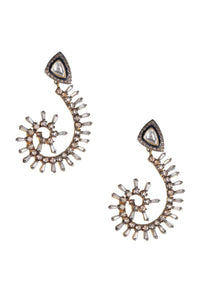 Spiral Shaped Earrings With Bugle Beads, Stones And Kundan Work Online - Kalki Fashion