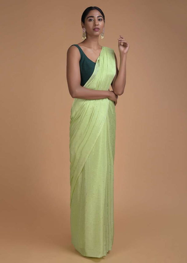 Spring Green Saree In Chiffon With Badla Work All Over Online - Kalki Fashion