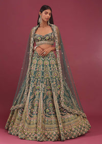 Peacock Green Raw Silk Bridal Lehenga With Embroidery - NOOR 2022