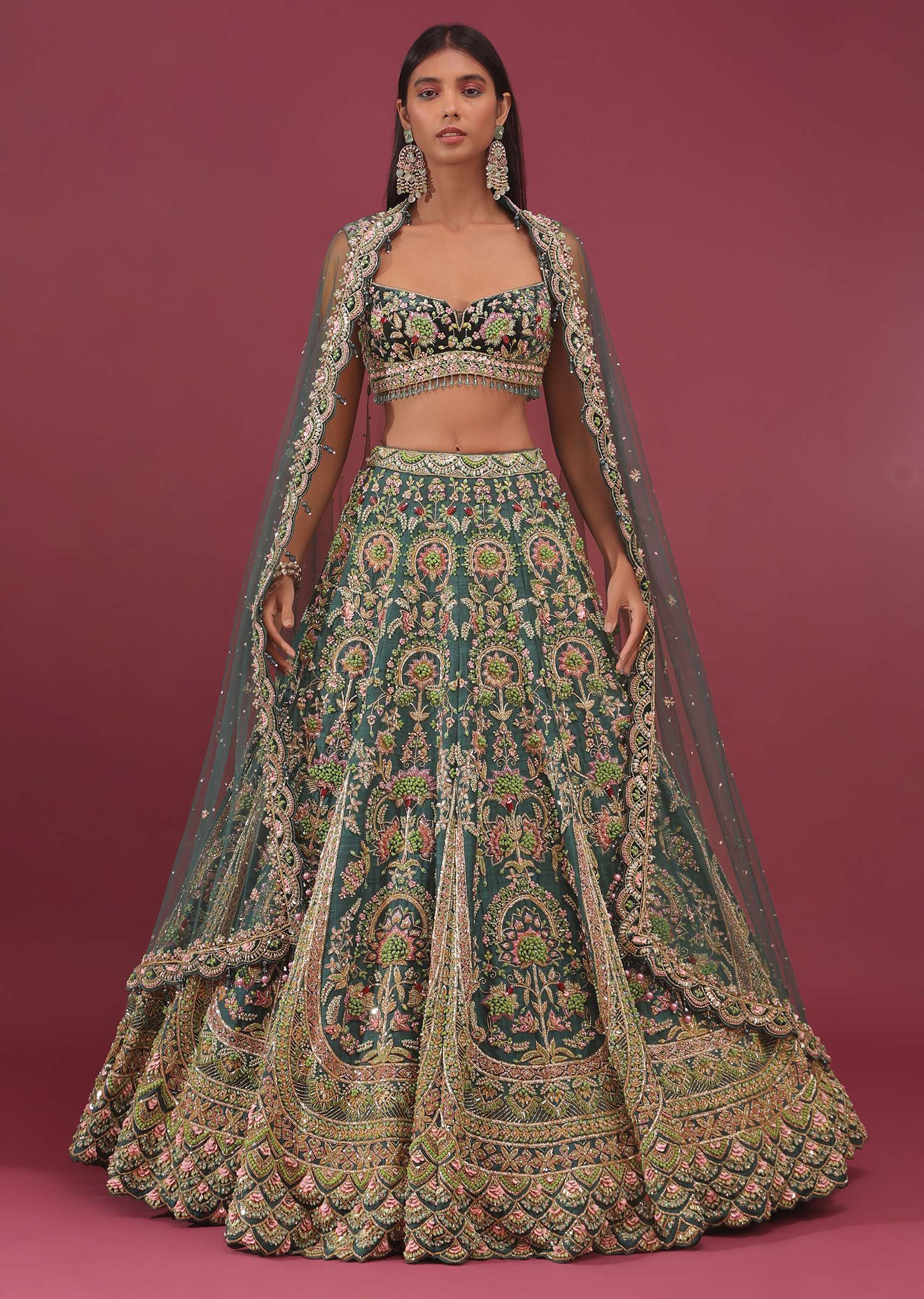 Peacock Green Raw Silk Bridal Lehenga With Embroidery - NOOR 2022