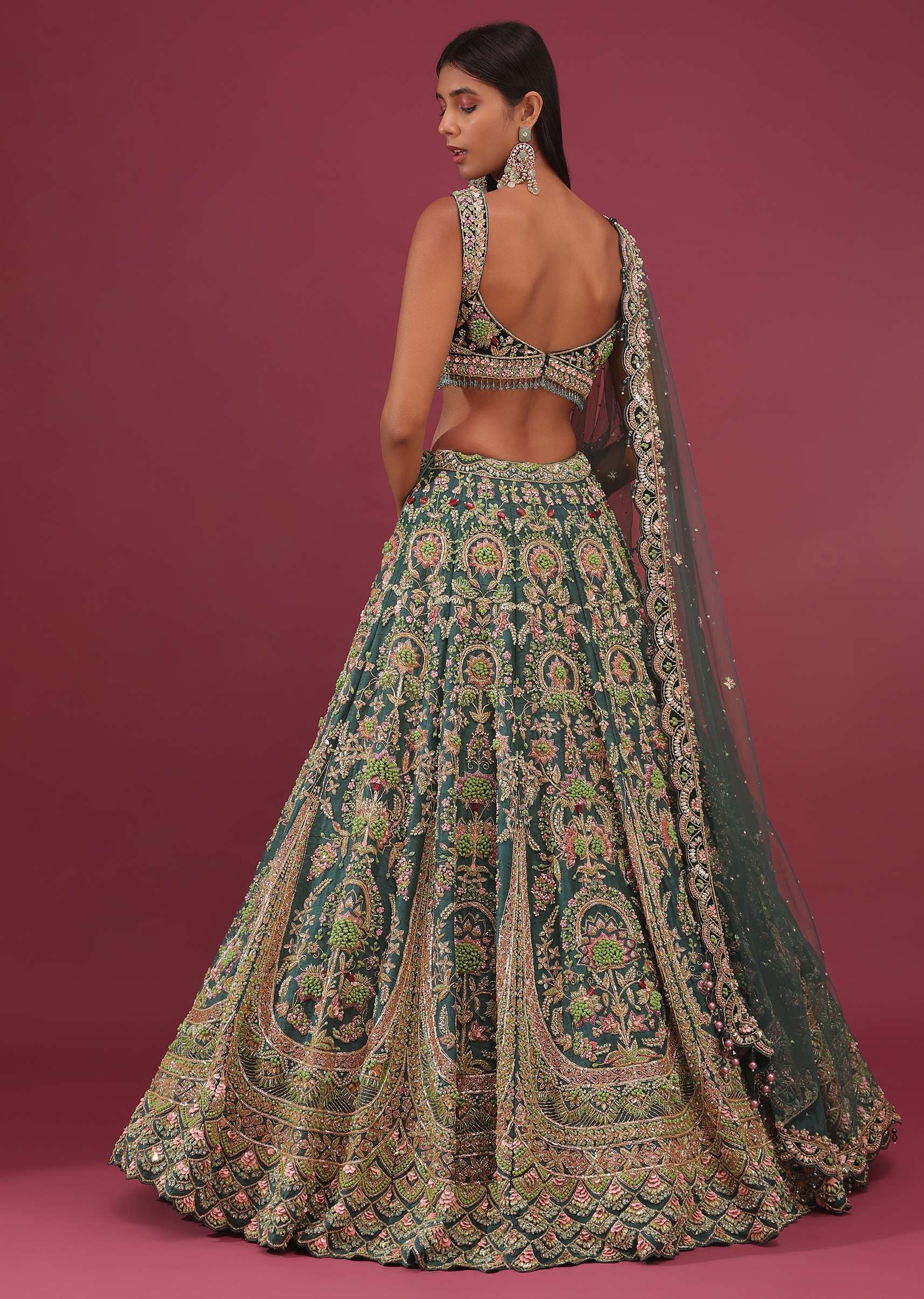 Peacock Green Raw Silk Bridal Lehenga With Embroidery - NOOR 2022