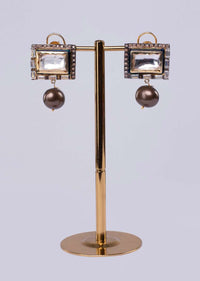 Square shape round stud  with oval metallic drop only on Kalki
