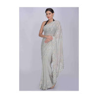 Squirrel Grey Saree In Shimmer Georgette With Matching Blouse Piece Online - Kalki Fashion