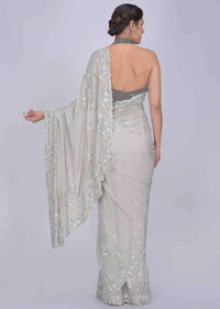 Squirrel Grey Saree In Shimmer Georgette With Matching Blouse Piece Online - Kalki Fashion