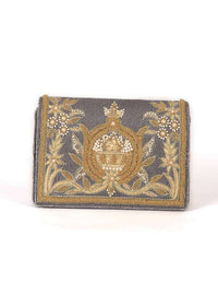 Steel Grey Clutch In Velvet With Embroidery Work Online - Kalki Fashion