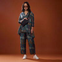 Persian Blue Printed Co-ord Set In Silk