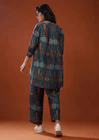 Persian Blue Printed Co-ord Set In Silk