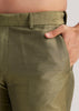 Olive Green Silk Indowestern Suit With Mirror Work
