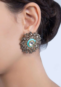 Stone studded big floral studs with bunch moti drops only on Kalki