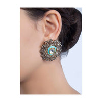 Stone studded big floral studs with bunch moti drops only on Kalki