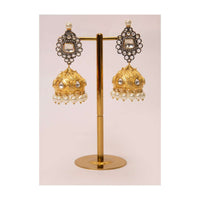 Stone studded earring with golden jhumkas drop