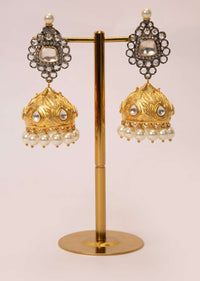 Stone studded earring with golden jhumkas drop