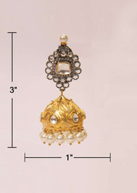 Stone studded earring with golden jhumkas drop