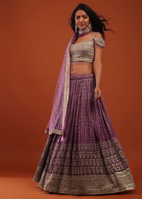 Striking Purple Embroidered Lehenga In Georgette