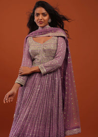 Striking Purple Ombre Embroidered Anarkali Suit In Georgette