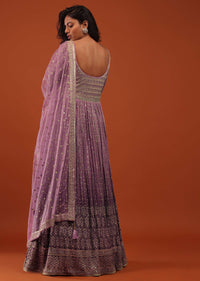 Striking Purple Ombre Embroidered Anarkali Suit In Georgette
