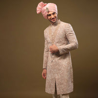 Tan Brown Silk Sherwani Set In Zari And Sequins Embroidery