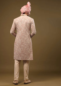 Tan Brown Silk Sherwani Set In Zari And Sequins Embroidery