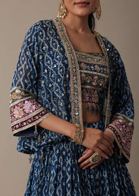 Stunning Blue Lehenga Set With Embroidered Jacket