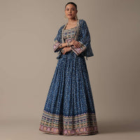 Stunning Blue Lehenga Set With Embroidered Jacket