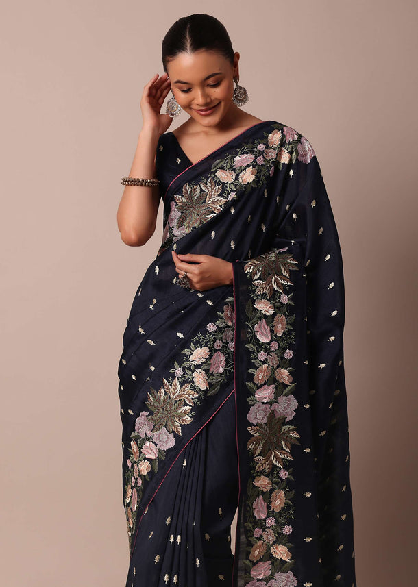 Stunning Blue Semi Tussar Silk Saree