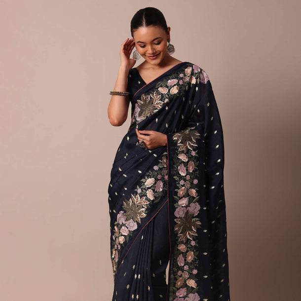 Stunning Blue Semi Tussar Silk Saree