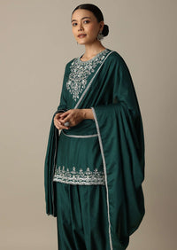 Stunning Emerald Green Silk Embroidery Kurta Set