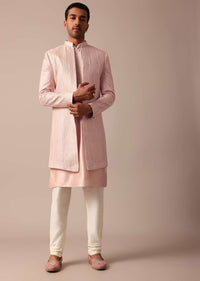 Stunning Peach Silk Sherwani For Men