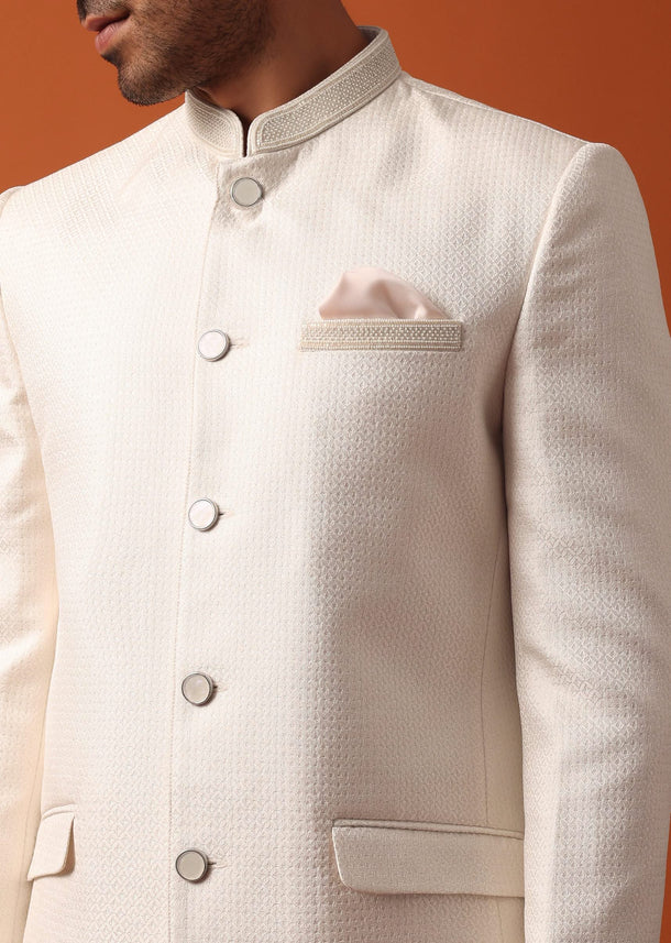 Stunning Pristine White Bandhgala Jodhpuri Suit