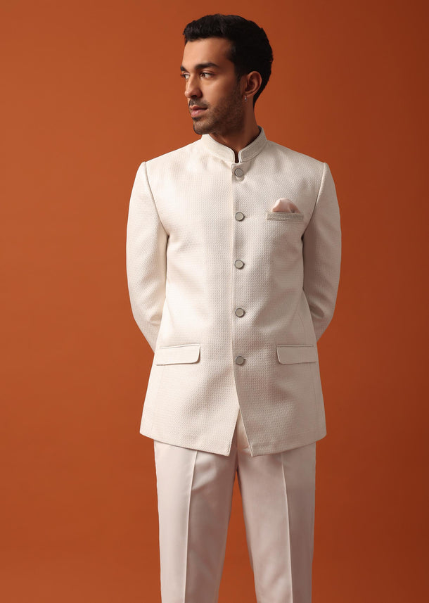 Stunning Pristine White Bandhgala Jodhpuri Suit