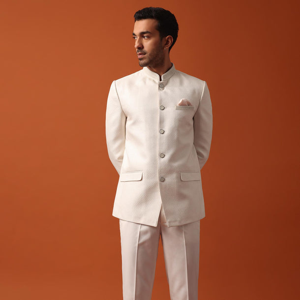 Stunning Pristine White Bandhgala Jodhpuri Suit