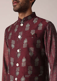 Stunning Red Festive Jacket Kurta Set For Men