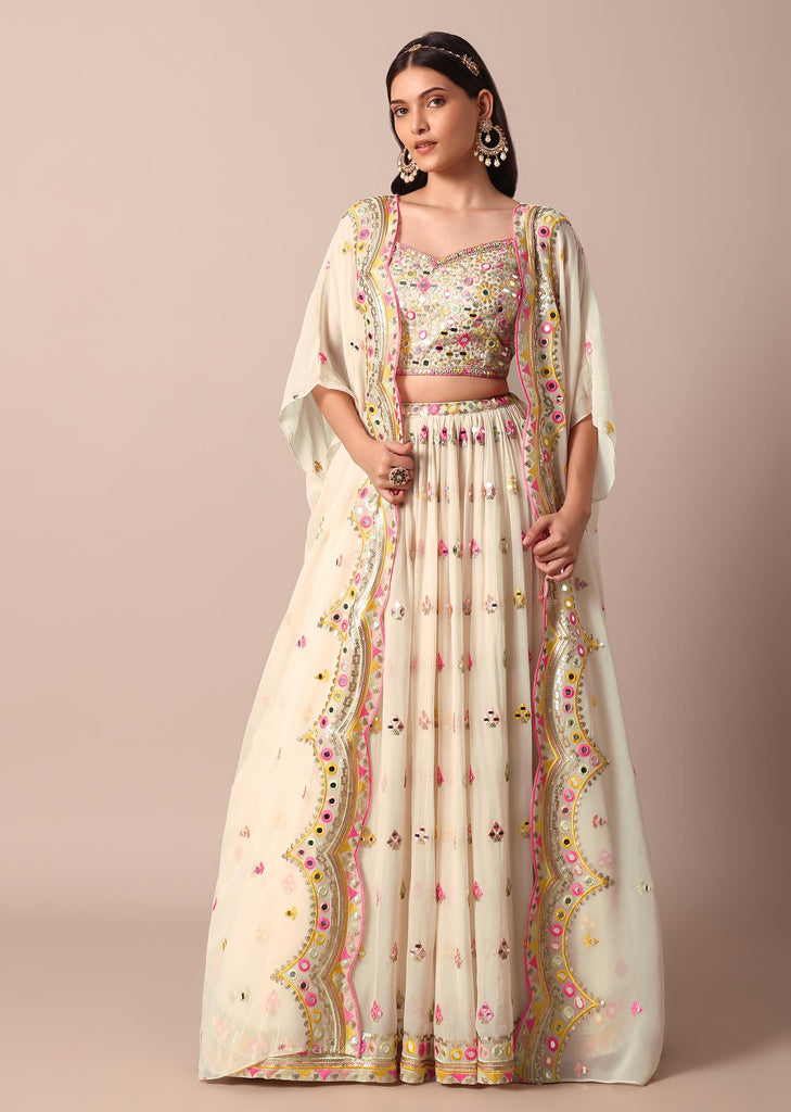 Stunning White Lehenga Set With Intricate Mirror Work Choli And Jacket