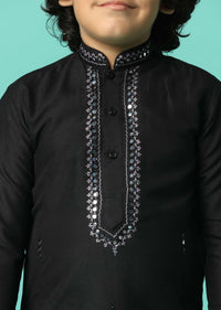 Stylish Black Festive Embroidered Kurta Set For Boys