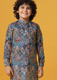 Stylish Blue Cotton Kurta Set For Boys