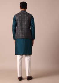 Stylish Blue Jacket Kurta Set For Men