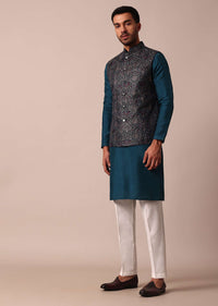 Stylish Blue Jacket Kurta Set For Men